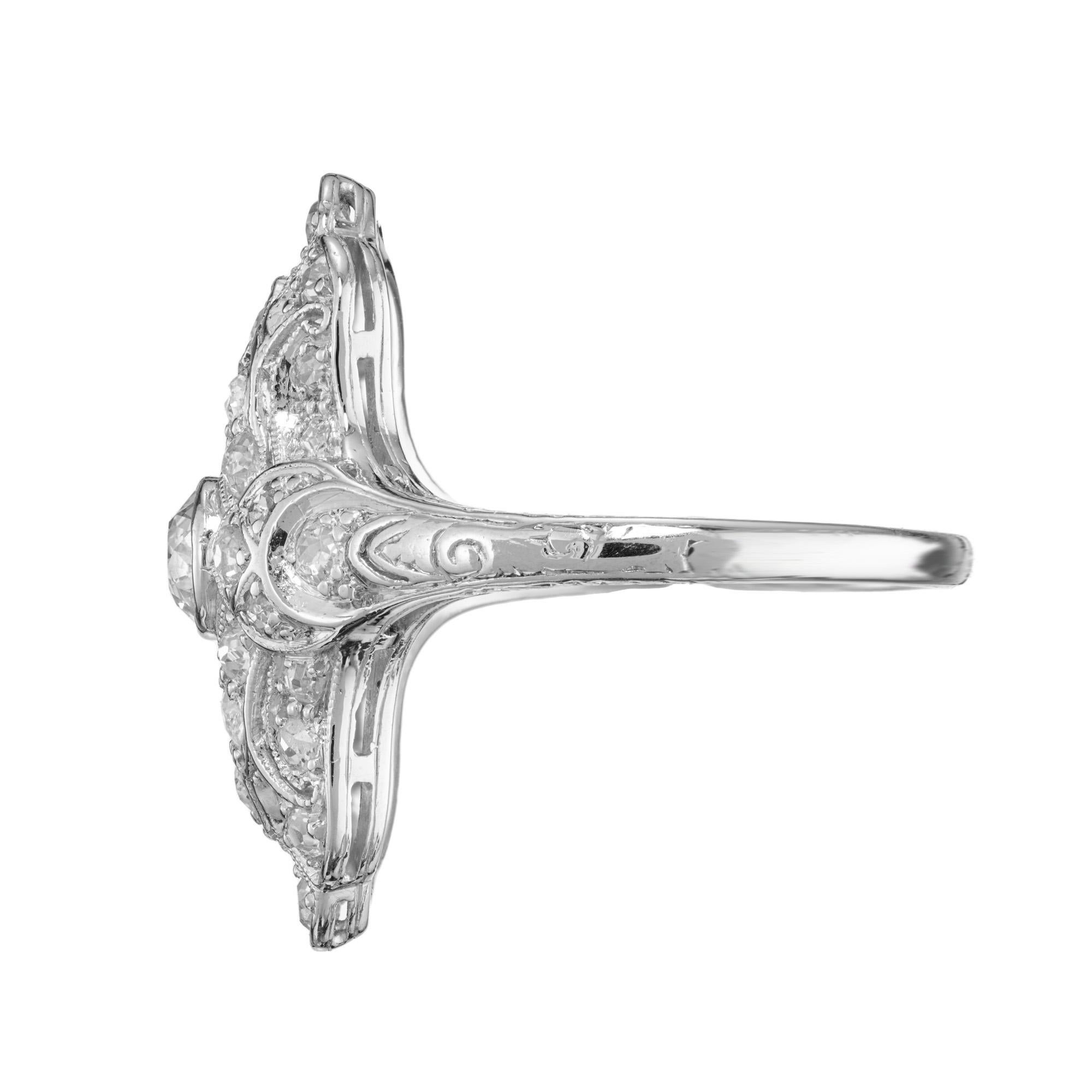 Old Mine Cut .75 Carat Diamond Platinum Art Deco Cocktail Dinner Ring For Sale