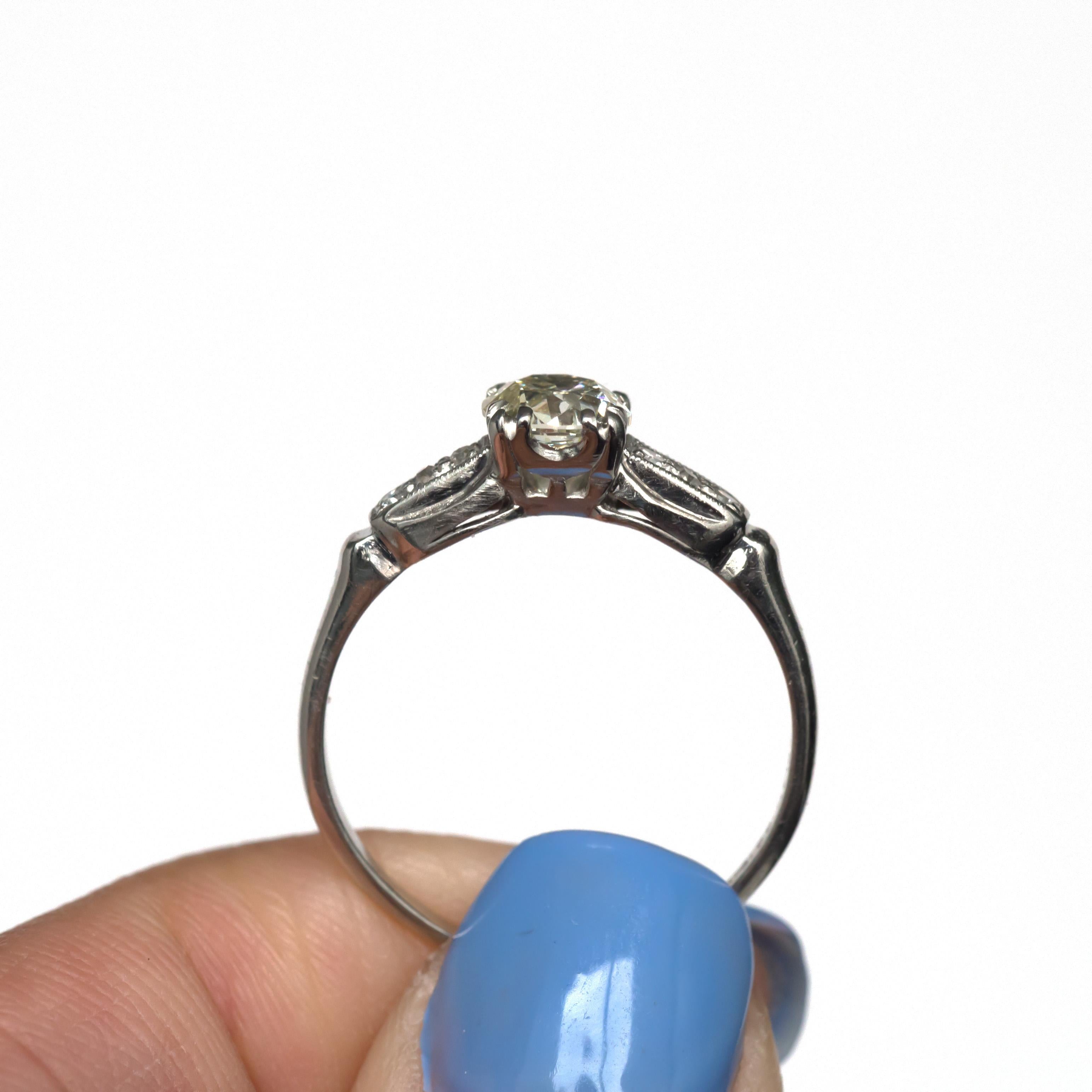 Art Deco .75 Carat Diamond Platinum Engagement Ring For Sale