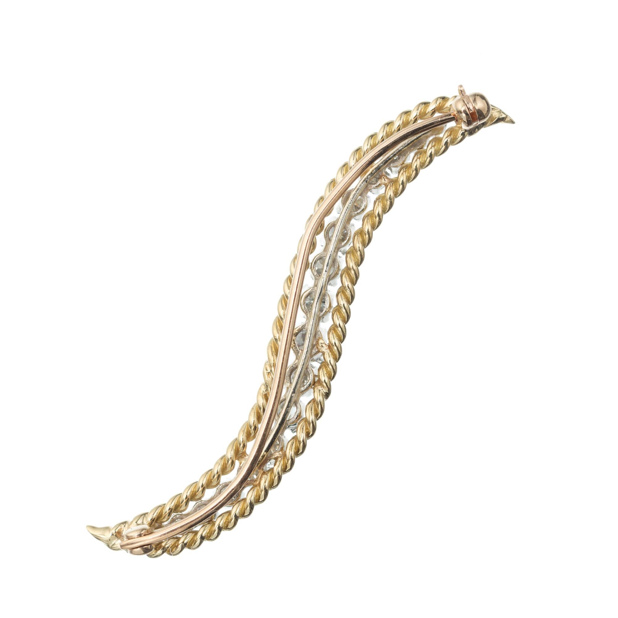 Round Cut .75 Carat Diamond Platinum Yellow Gold Brooch