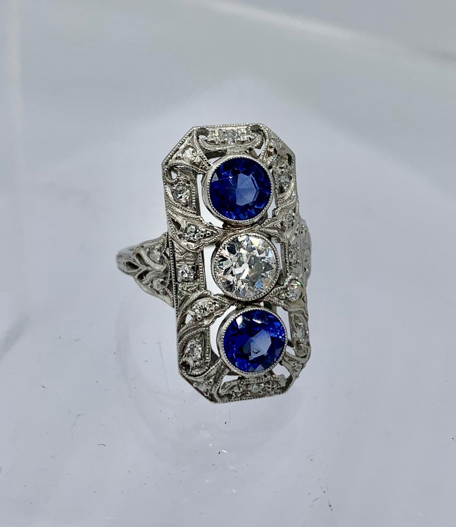 .75 Carat Diamond Sapphire Platinum Wedding Engagement Ring Art Deco Antique en vente 4