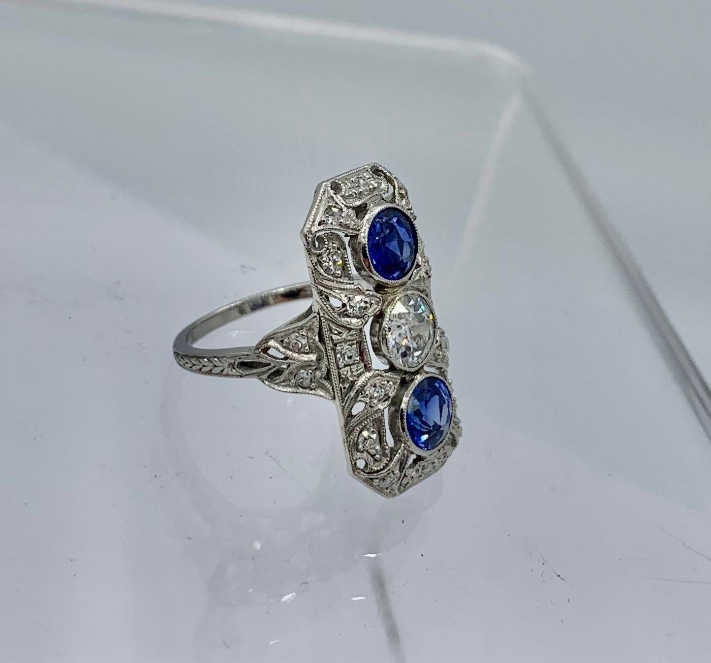 .75 Carat Diamond Sapphire Platinum Wedding Engagement Ring Art Deco Antique en vente 12