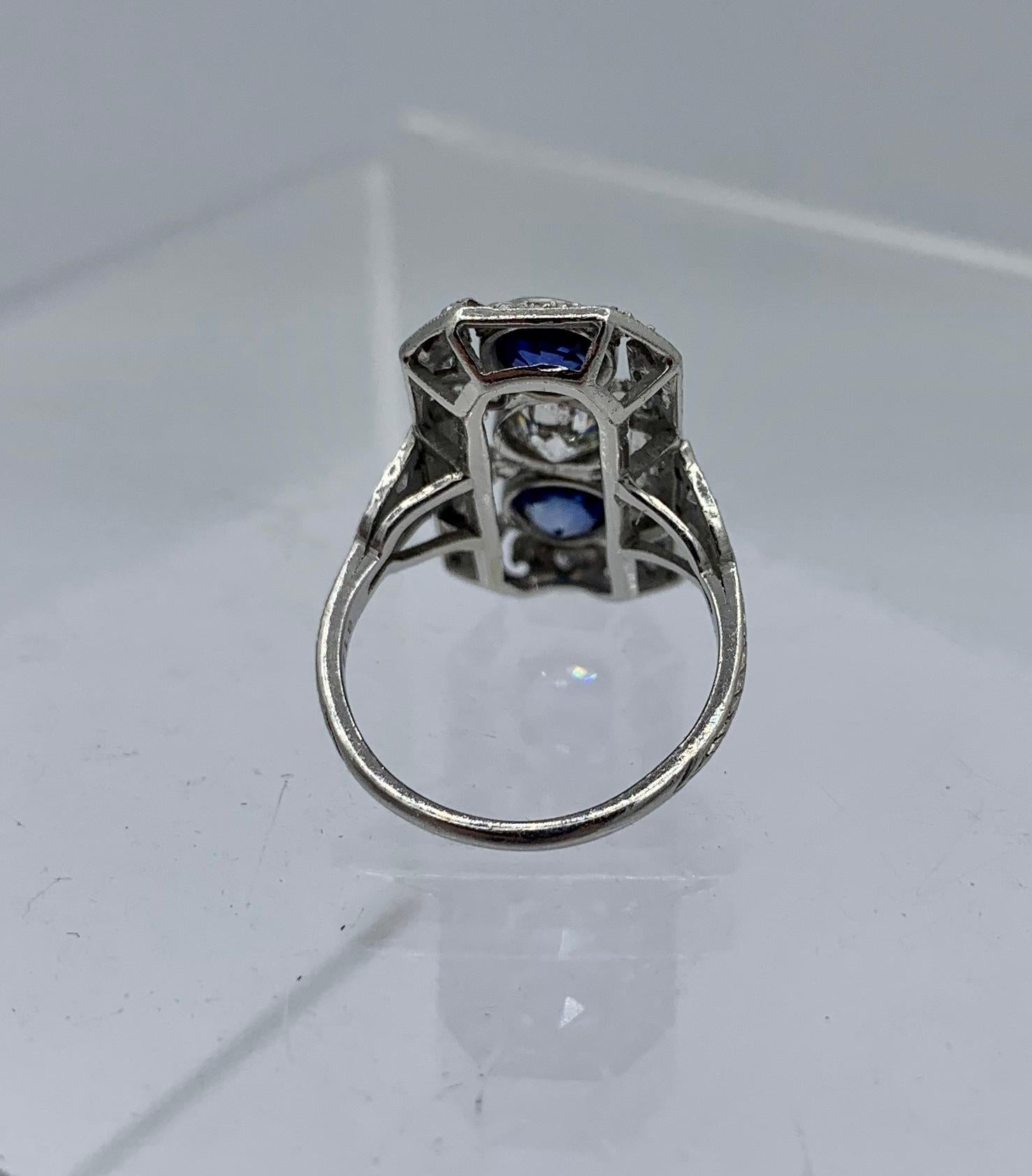 .75 Carat Diamond Sapphire Platinum Wedding Engagement Ring Art Deco Antique en vente 13