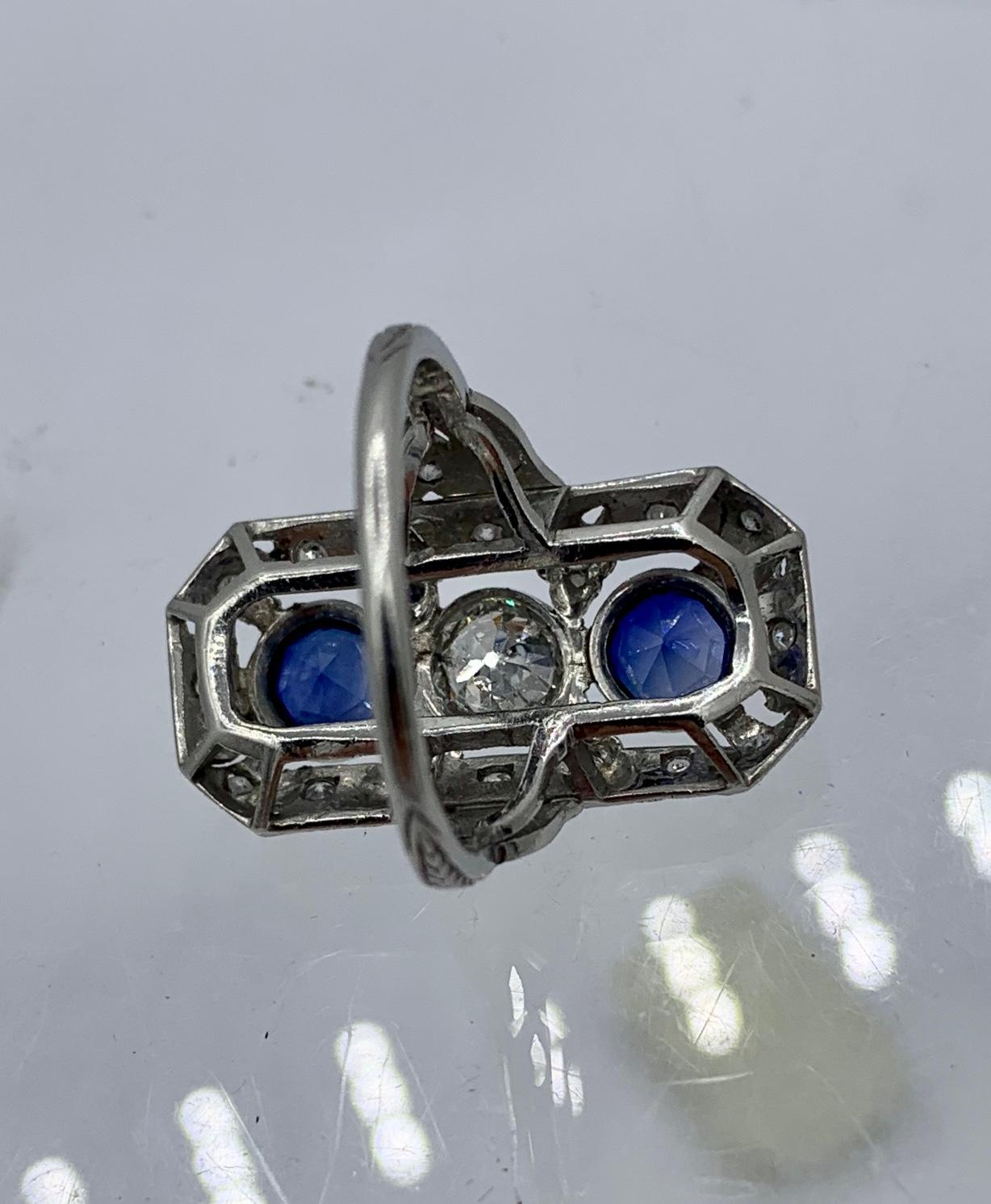 .75 Carat Diamond Sapphire Platinum Wedding Engagement Ring Art Deco Antique en vente 14
