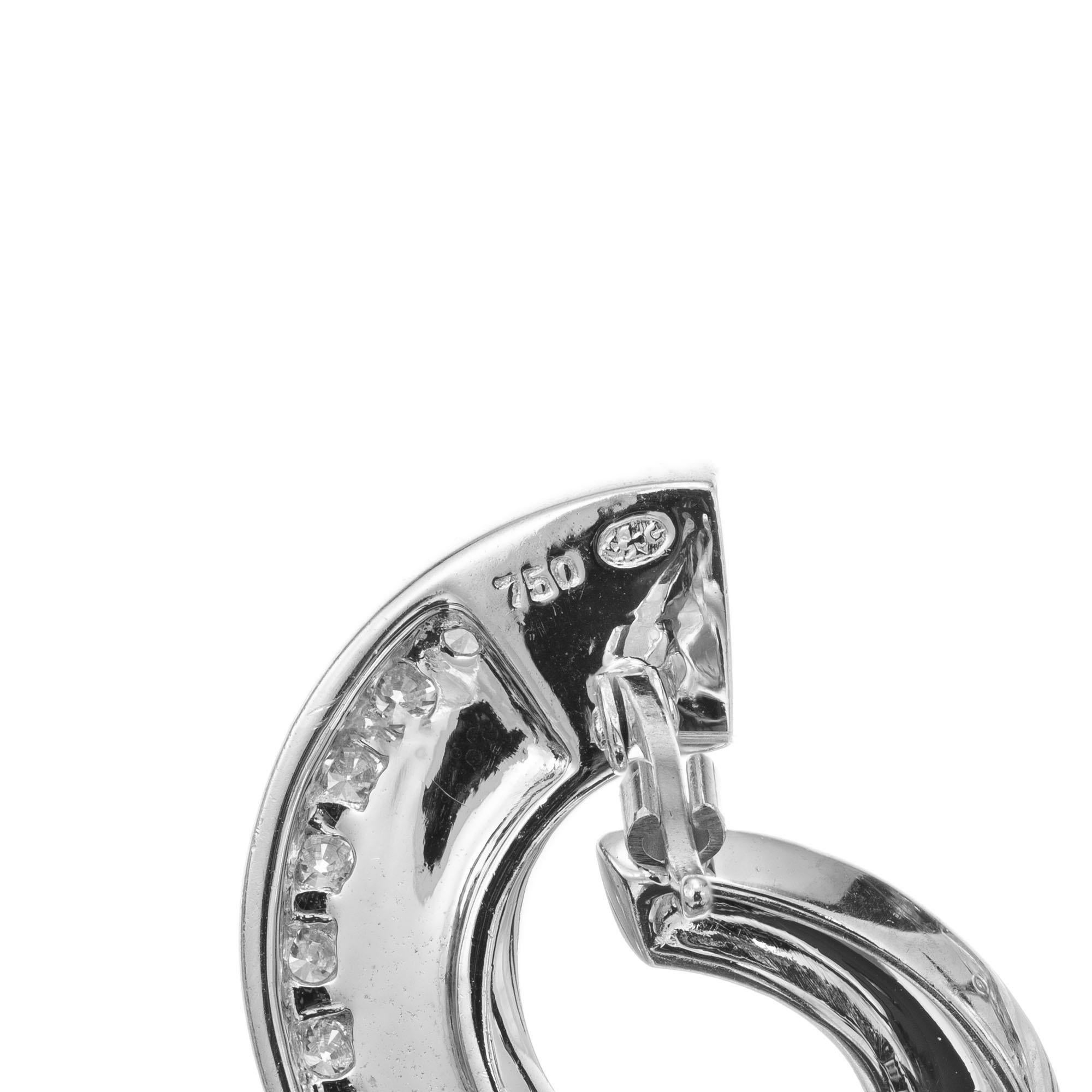 Round Cut .75 Carat Diamond White Gold Swirl Earrings For Sale