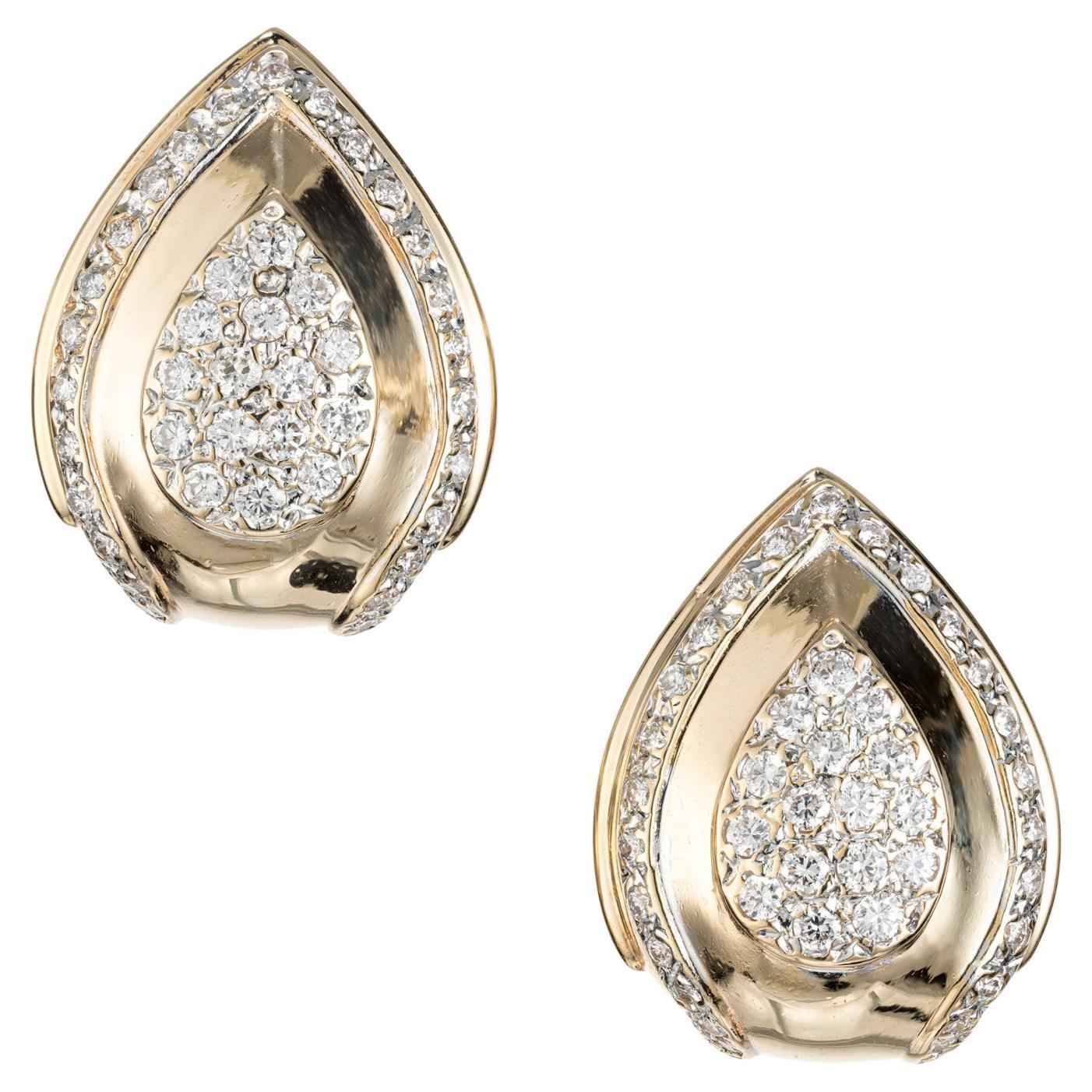 .75 Carat Diamond Yellow Gold Clip Post Some Earrings  For Sale