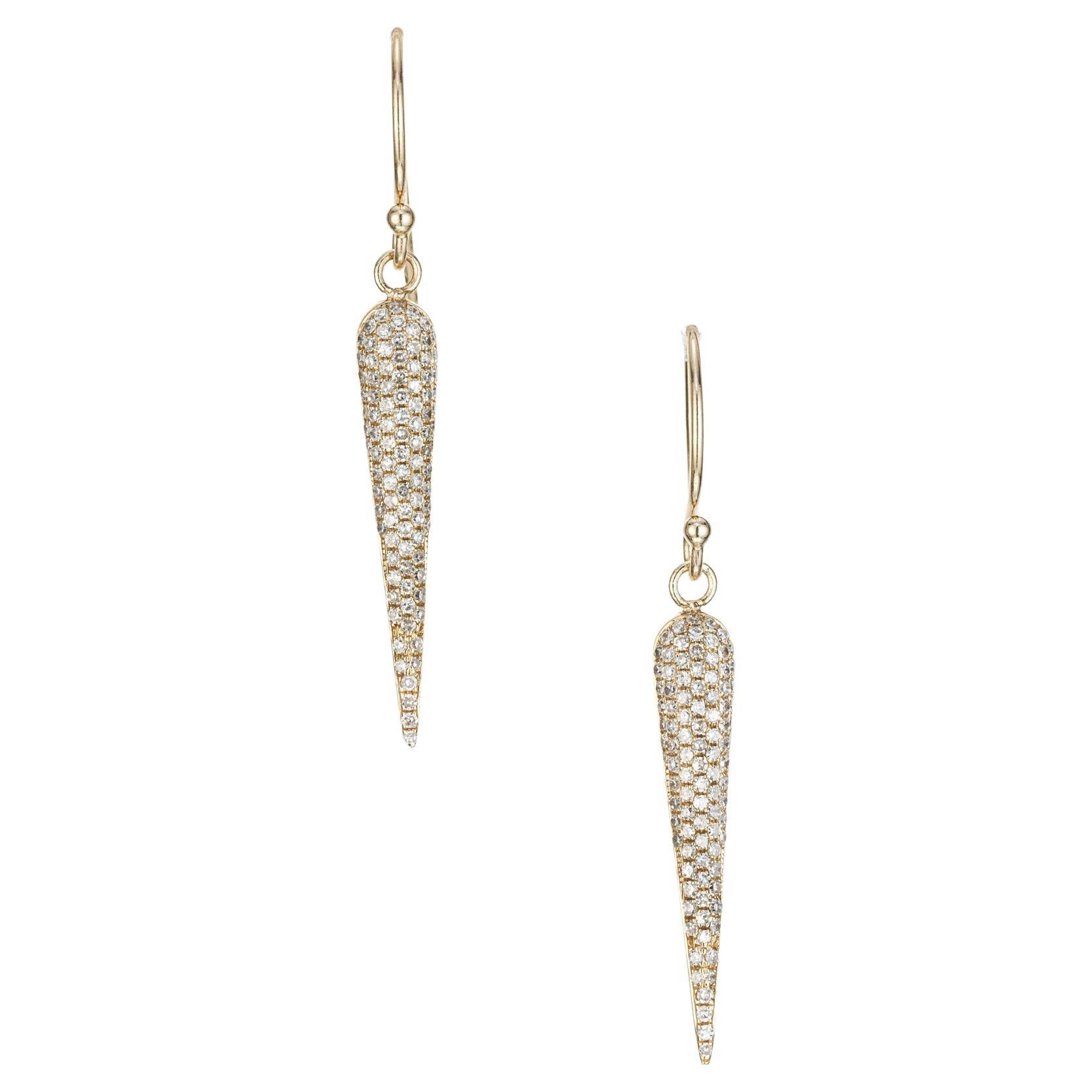 .75 Carat Diamond Yellow Gold Dangle Earrings For Sale