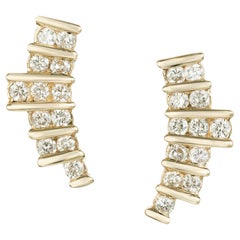 Vintage .75 Carat Diamond Yellow Gold Fan Earrings