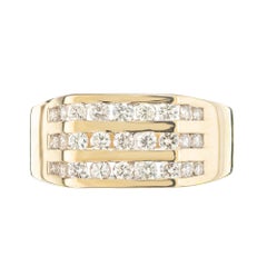 .75 Carat Diamond Yellow Gold Three Row Men's Ring