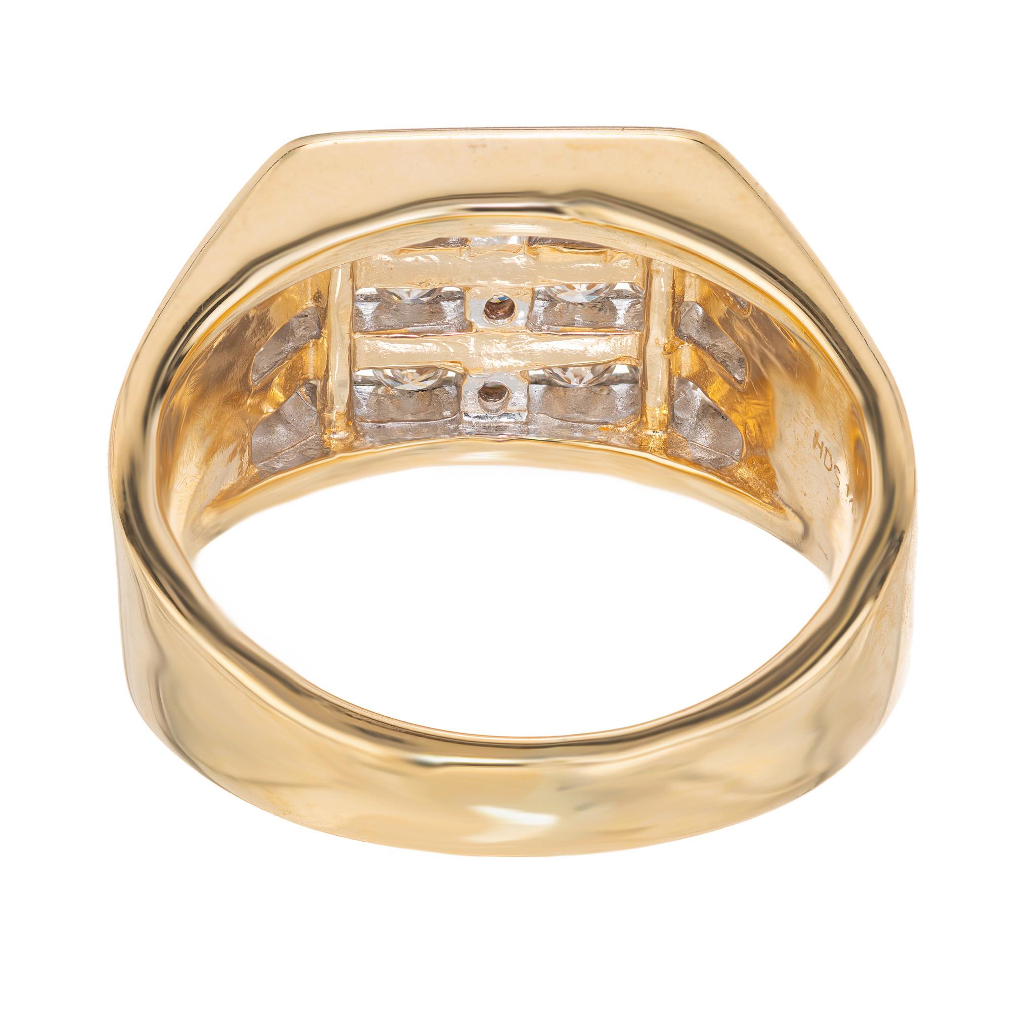 .75 Carat Diamond Yellow Gold Three Row Men's Ring For Sale 1
