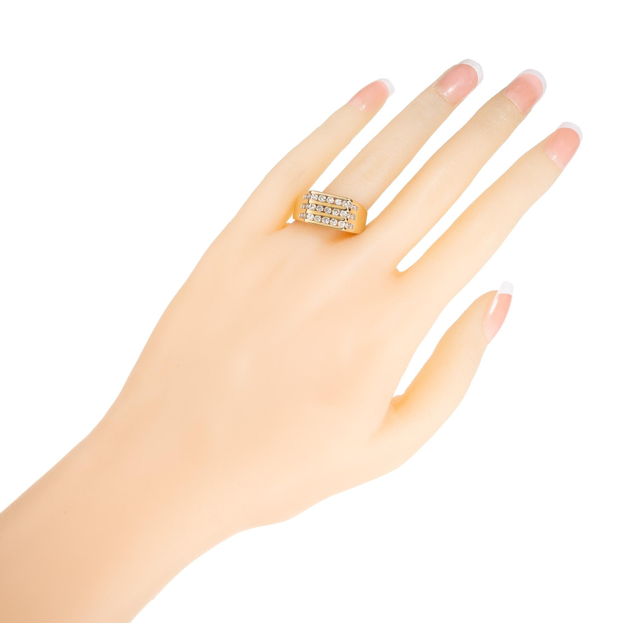 .75 Carat Diamond Yellow Gold Three Row Men's Ring For Sale 3