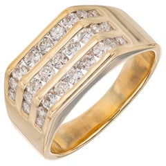.75 Carat Diamond Yellow Gold Three Row Men's Ring