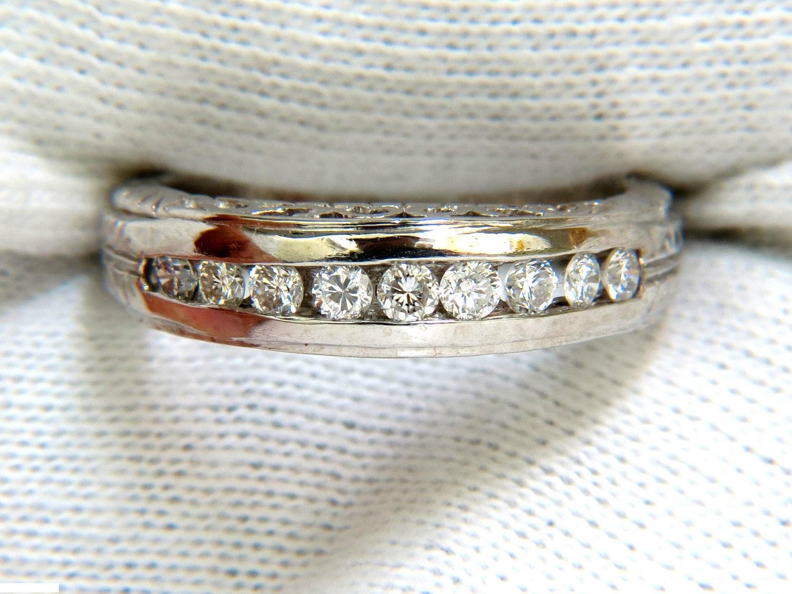 Round Cut .75 Carat Diamonds Channel Deco Gilt Etched Scaling Shank Ring For Sale