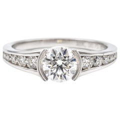 Antique .75 ct Round 18K White Gold Diamond Engagement Ring in GIA Triple Excellent Cut