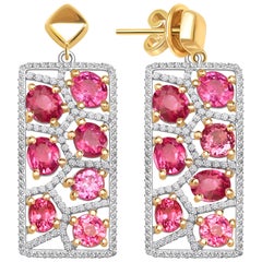 7.5 Carat Hot Pink Mahenge Spinel Diamonds 14 Karat Rose Gold Earrings