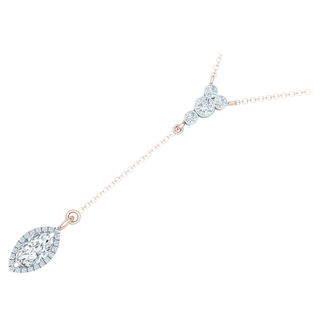 .75 Carat Marquise and Round Diamond Necklace White and Rose Gold