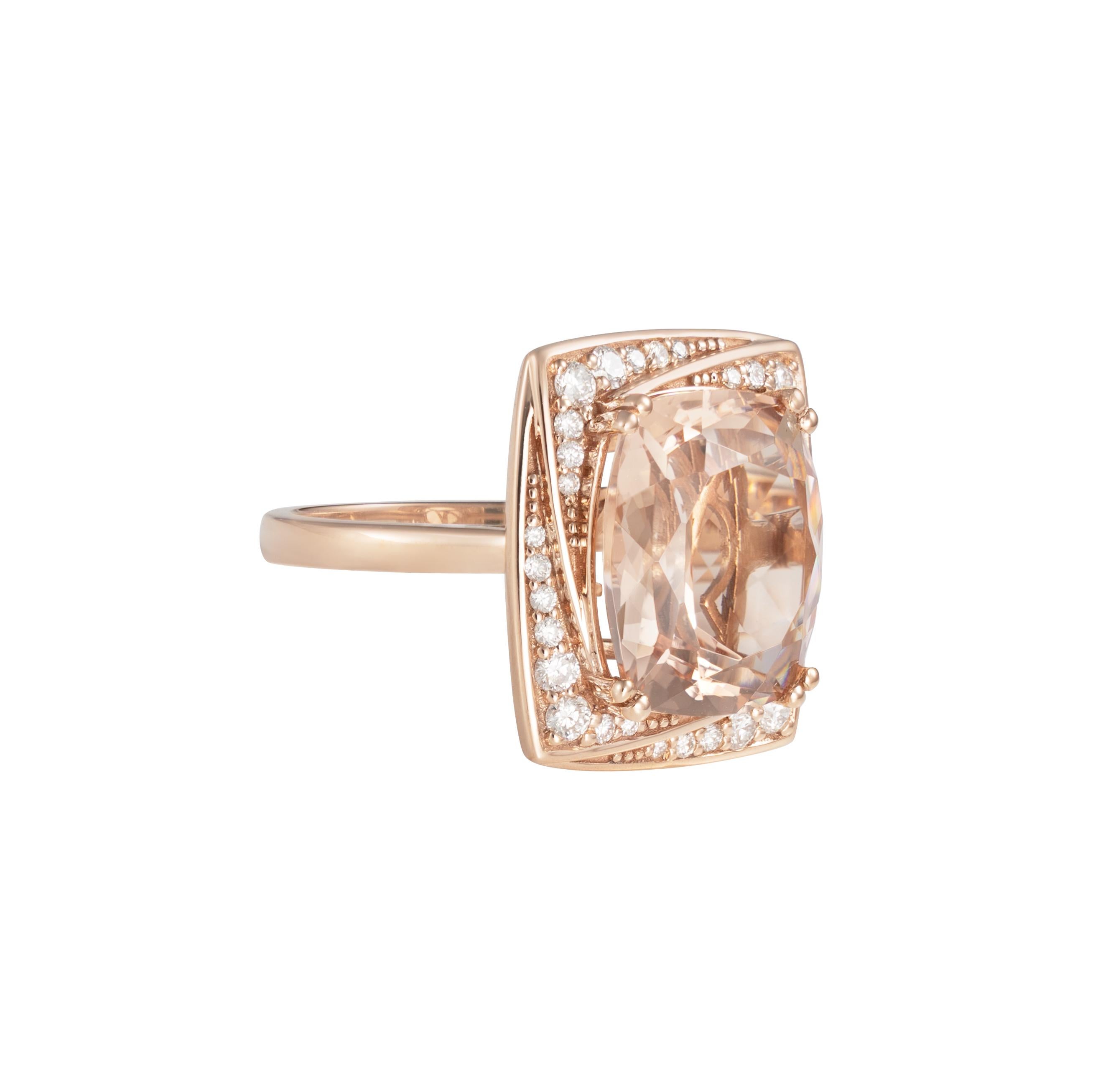 Contemporary Sunita Nahata Morganite 7.50ct. Fancy Ring in 18K Rose Gold with Diamond. For Sale