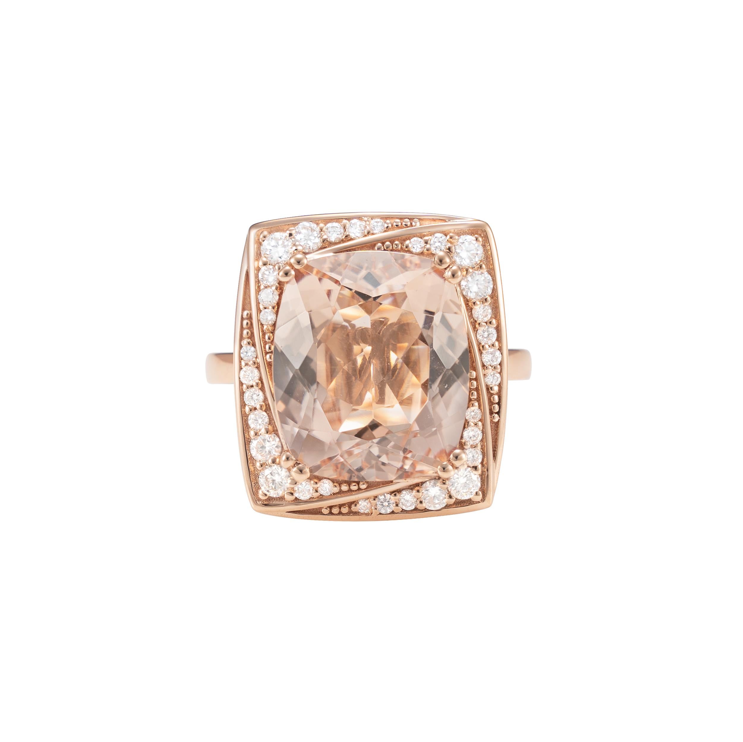 Cushion Cut 7.5 Carat Morganite and Diamond Ring in 18 Karat Rose Gold For Sale