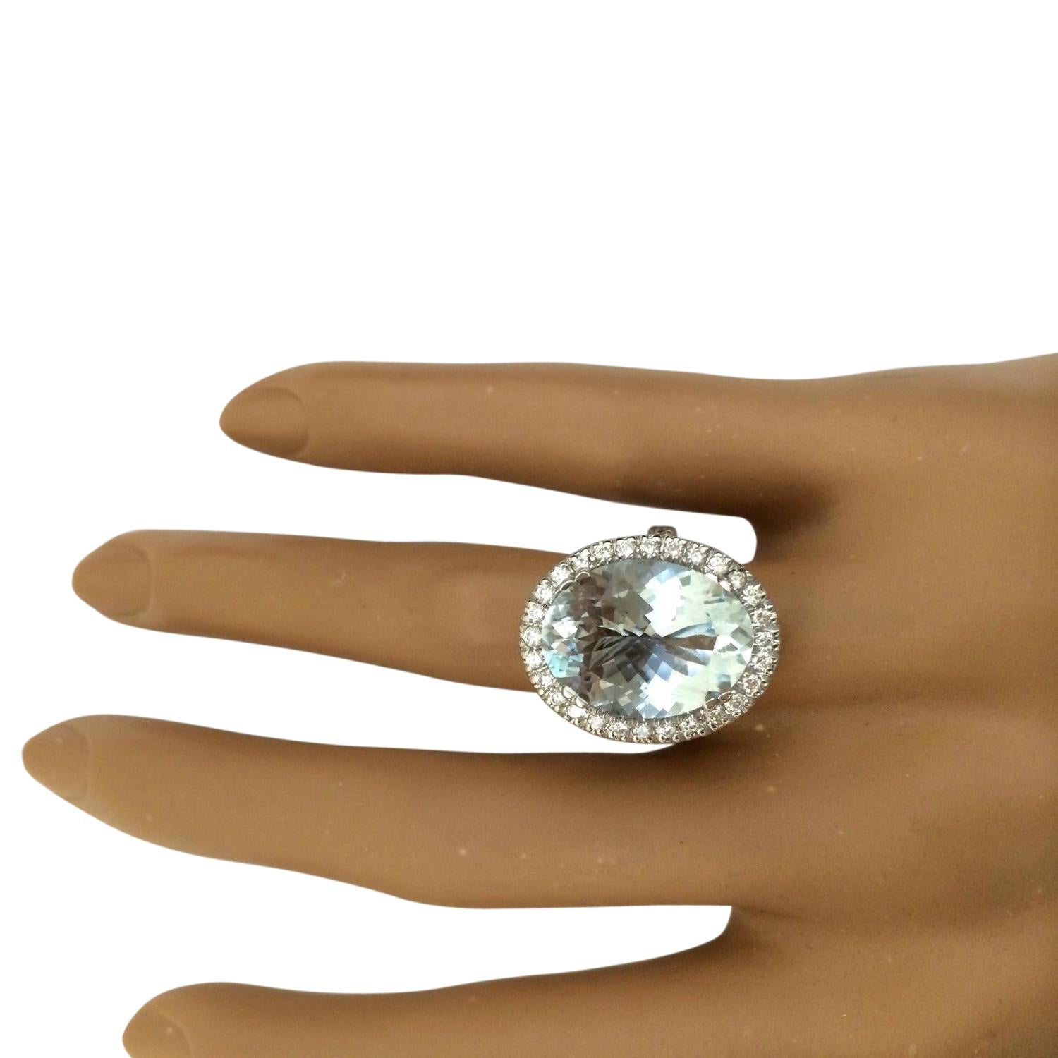 Aquamarine Diamond Ring In 14 Karat Solid White Gold  In New Condition For Sale In Los Angeles, CA