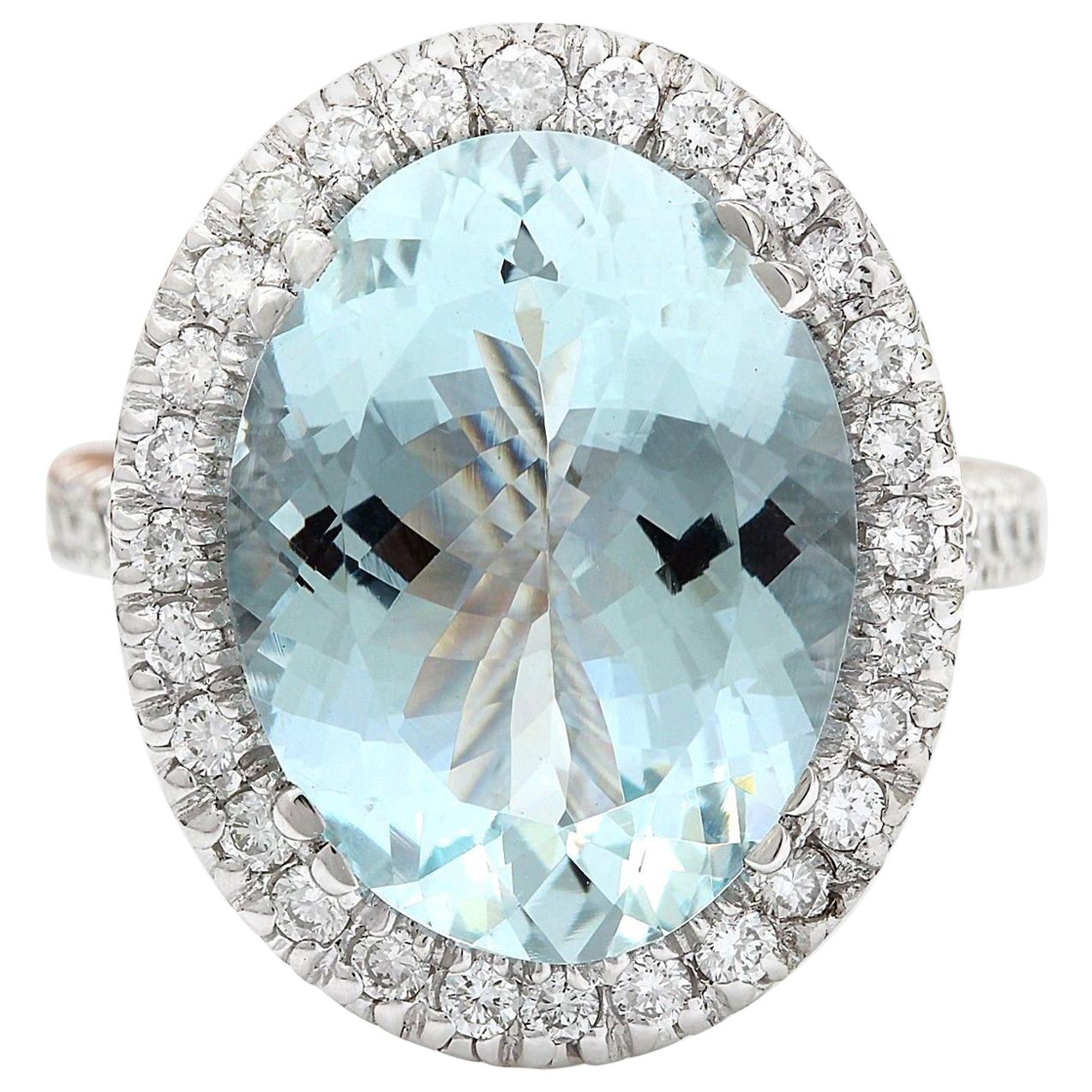 Aquamarine Diamond Ring In 14 Karat Solid White Gold 