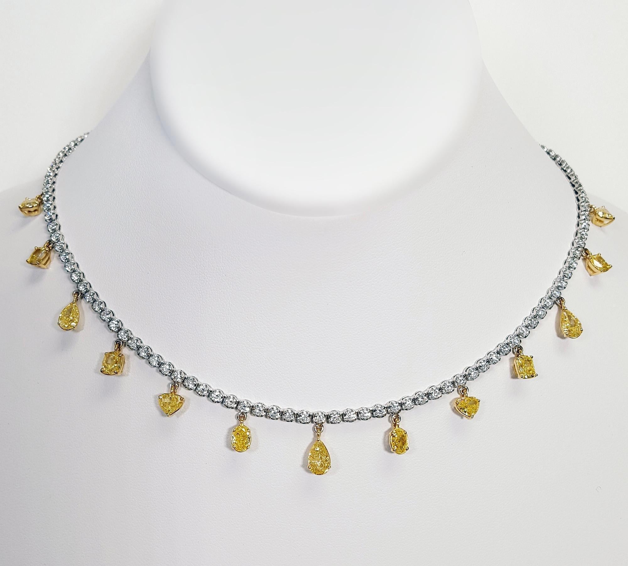 Collar de Diamantes Amarillos Mixtos Naturales de 7,5 Quilates en Oro Amarillo y Blanco de 18 K