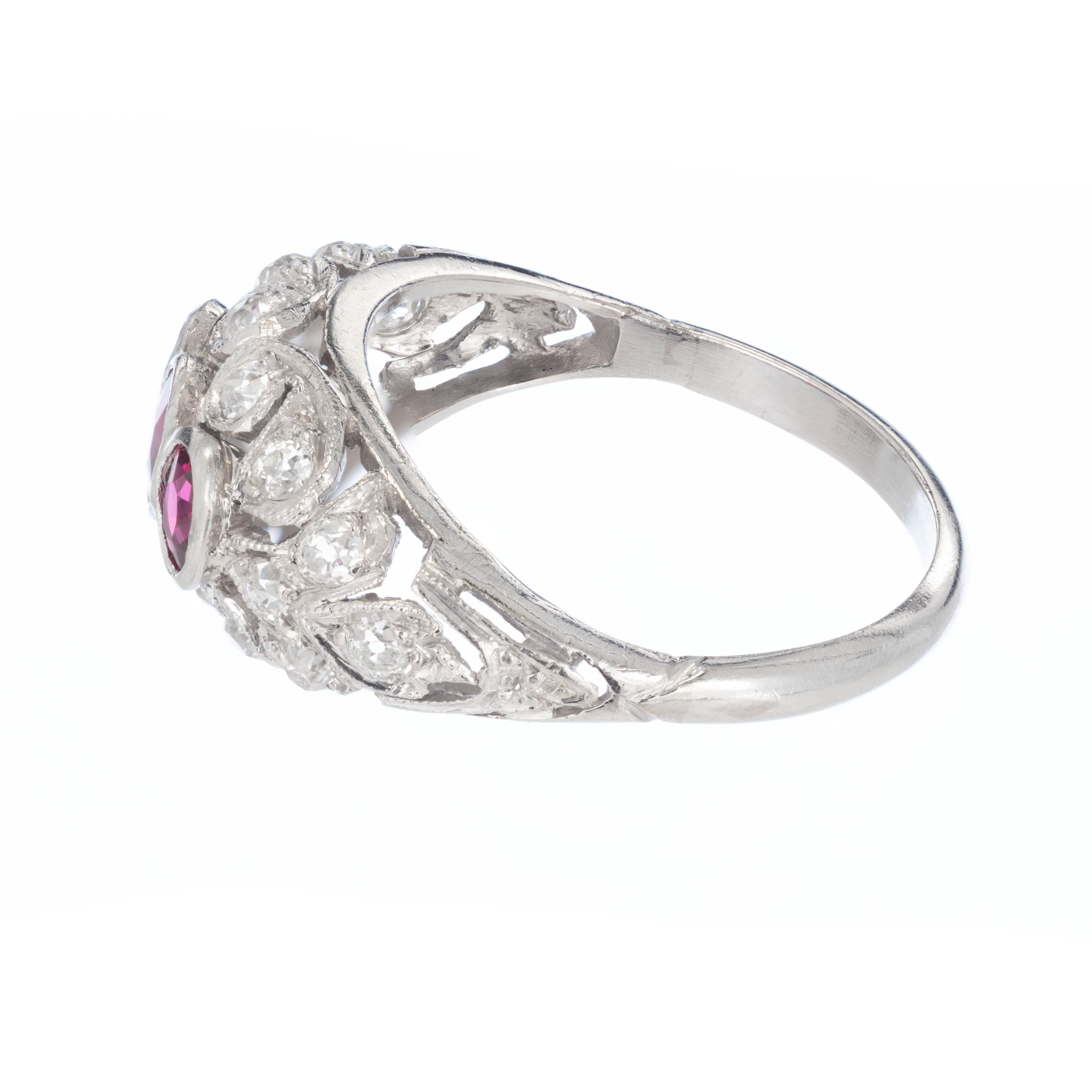 .75 Carat Natural Ruby Diamond Platinum Three-Stone Dome Ring 1
