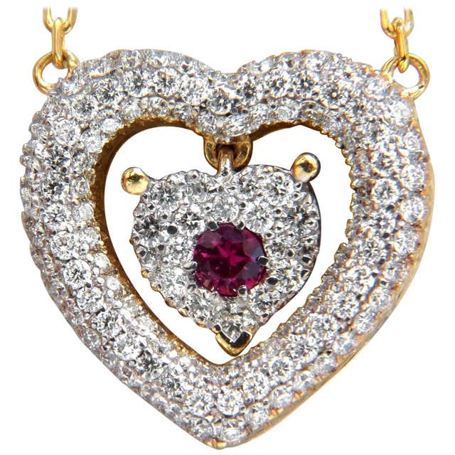 TIFFANY and Co. Platinum Diamond Ruby Heart Pendant Necklace For Sale ...