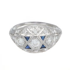 .75 Carat Old European Diamond Sapphire Art Deco Platinum Dome Engagement Ring