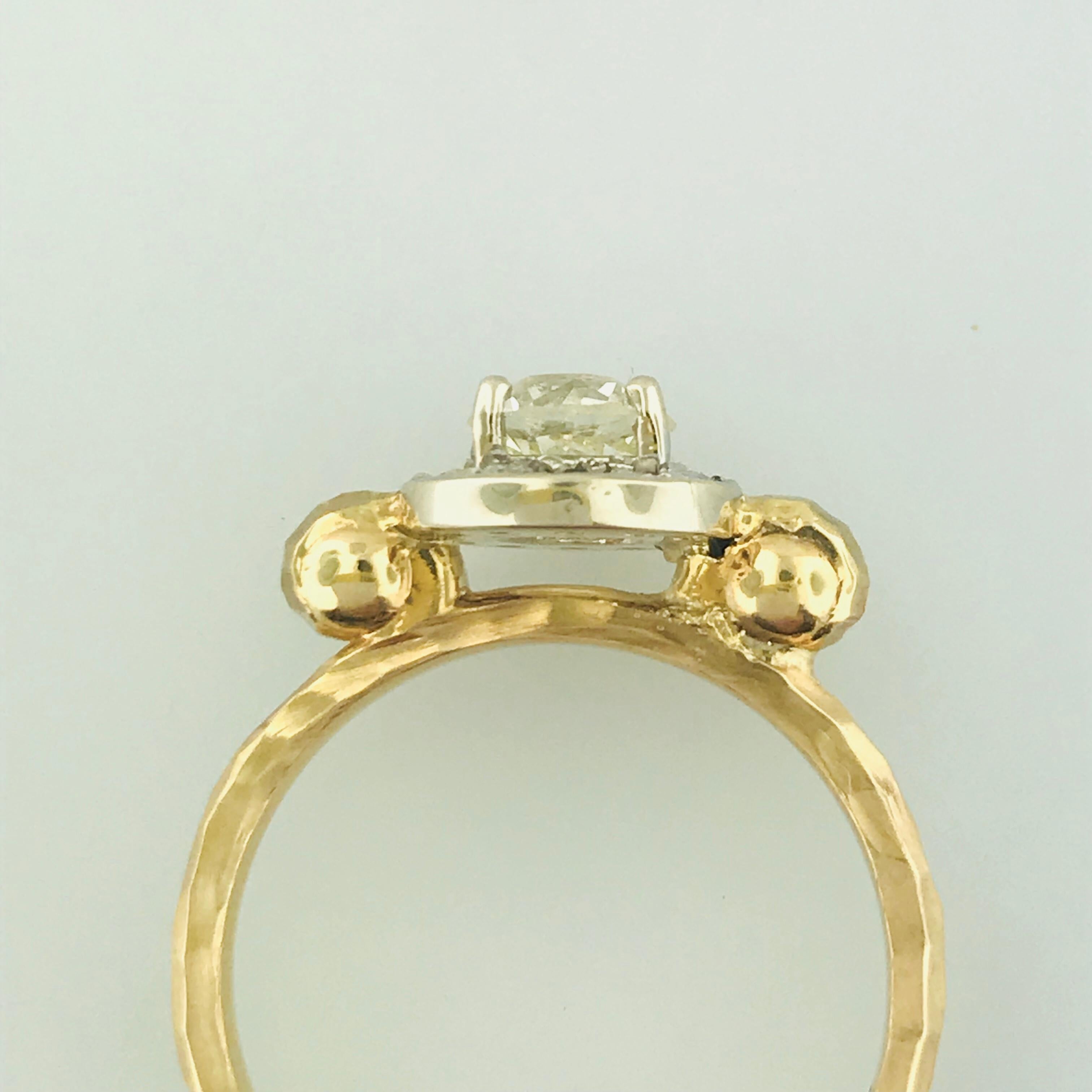 Old European Cut .75 Carat Old European Round Diamond Handmade Engagement Ring in 18 Karat Gold For Sale