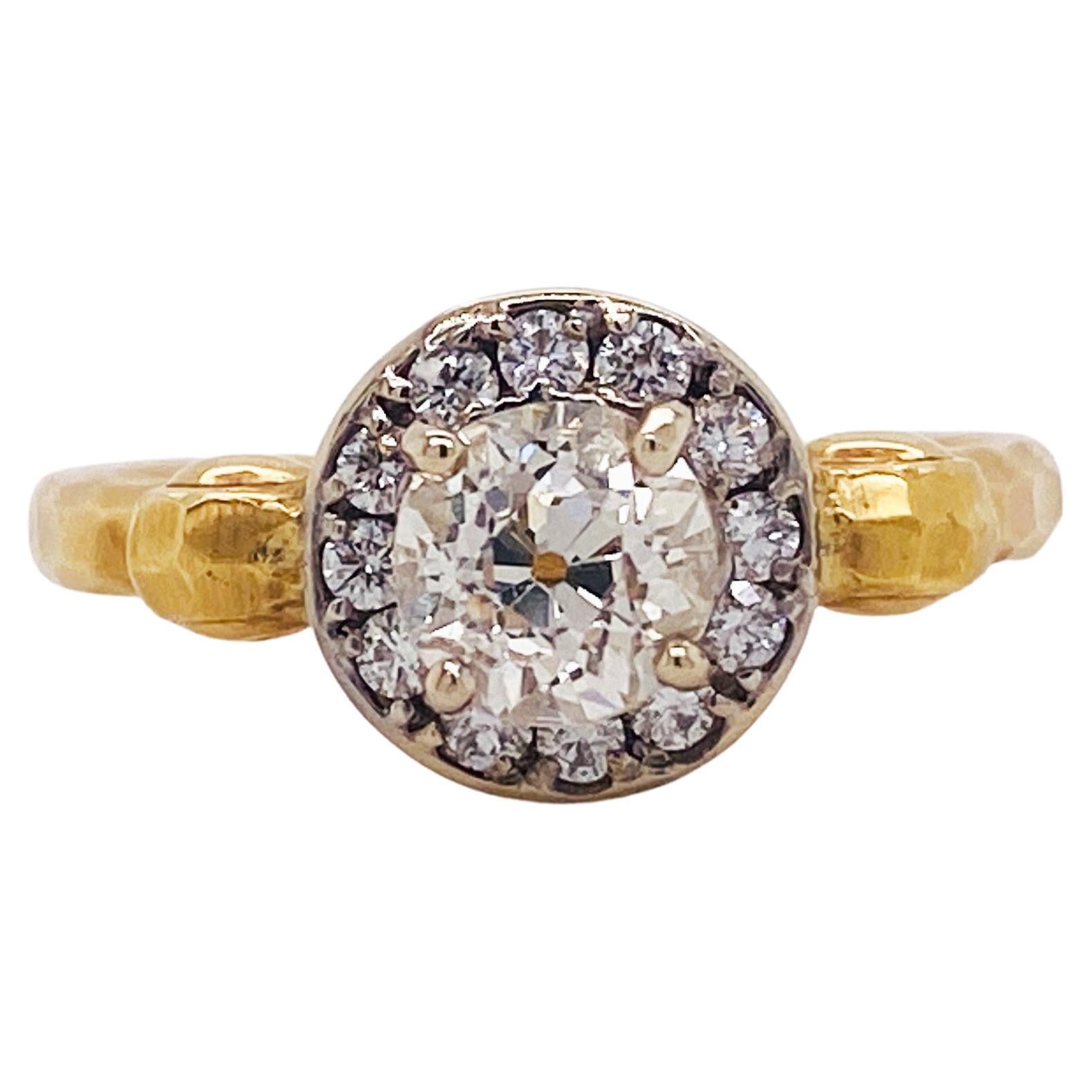 .75 Carat Old European Round Diamond Handmade Engagement Ring in 18 Karat Gold For Sale