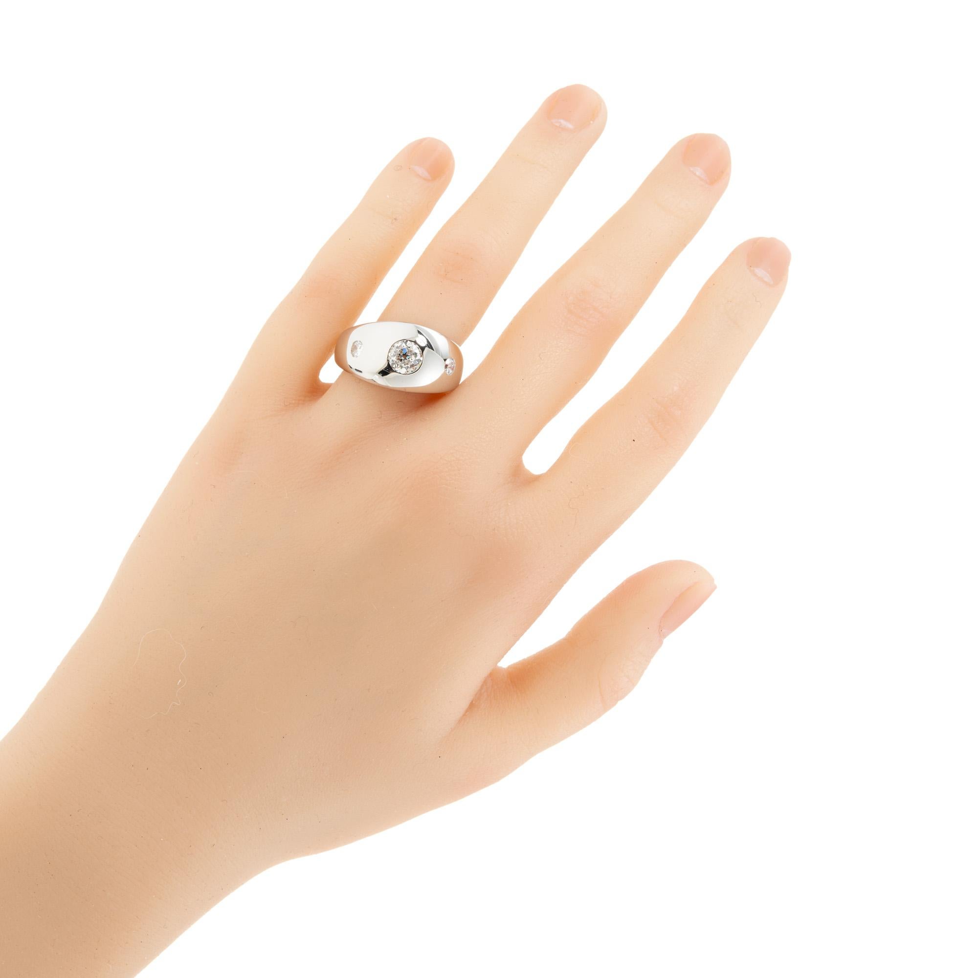 .75 Karat Old Mine Diamant Weißgold Unisex Zigeuner Ring im Angebot 3