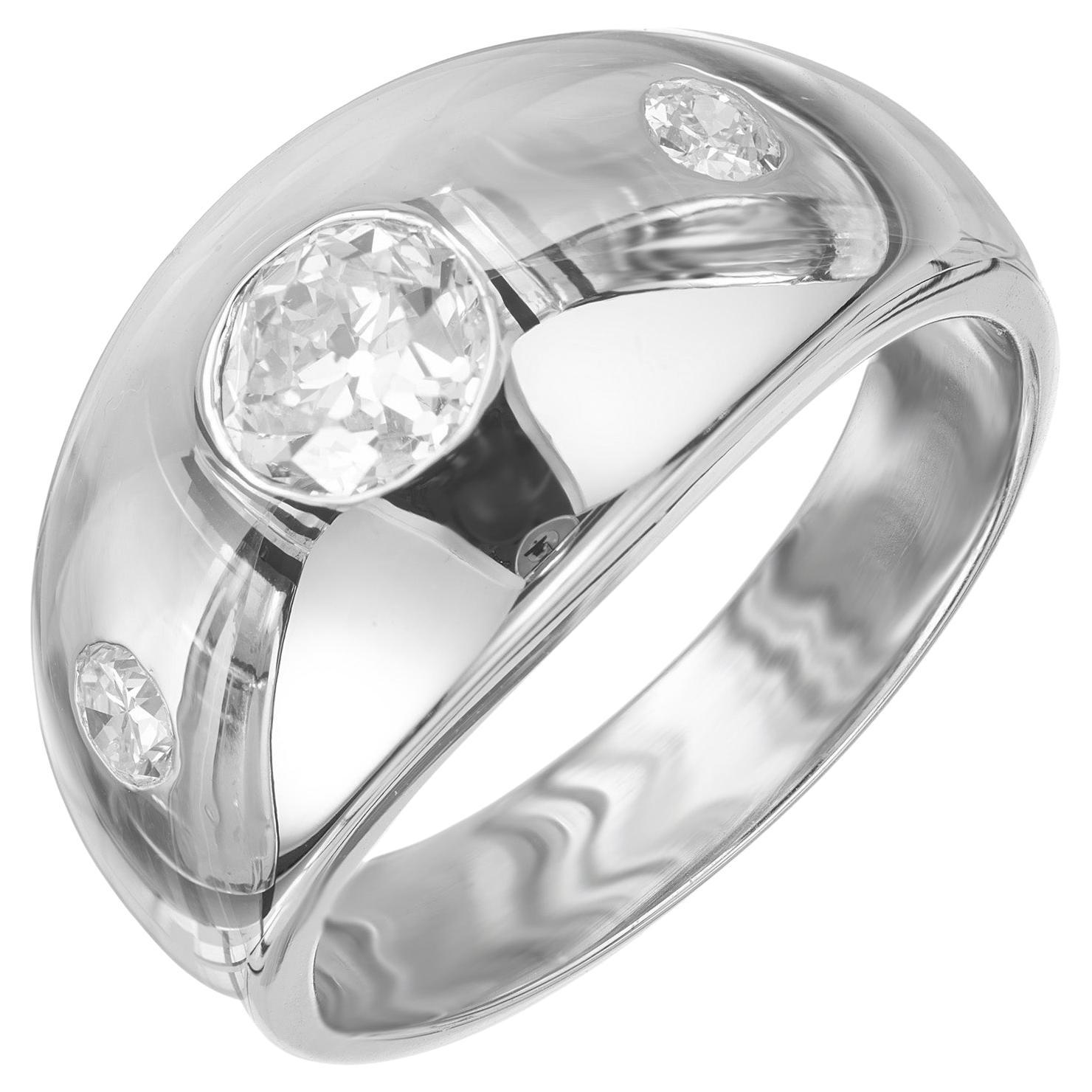 .75 Quilates Diamante Mina Vieja Oro Blanco Anillo Gitano Unisex