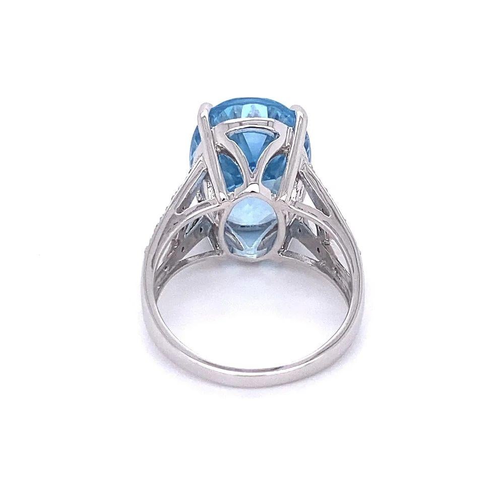 Oval Cut 7.5 Carat Oval Blue Topaz and Diamond Gold Solitaire Statement Cocktail Ring For Sale