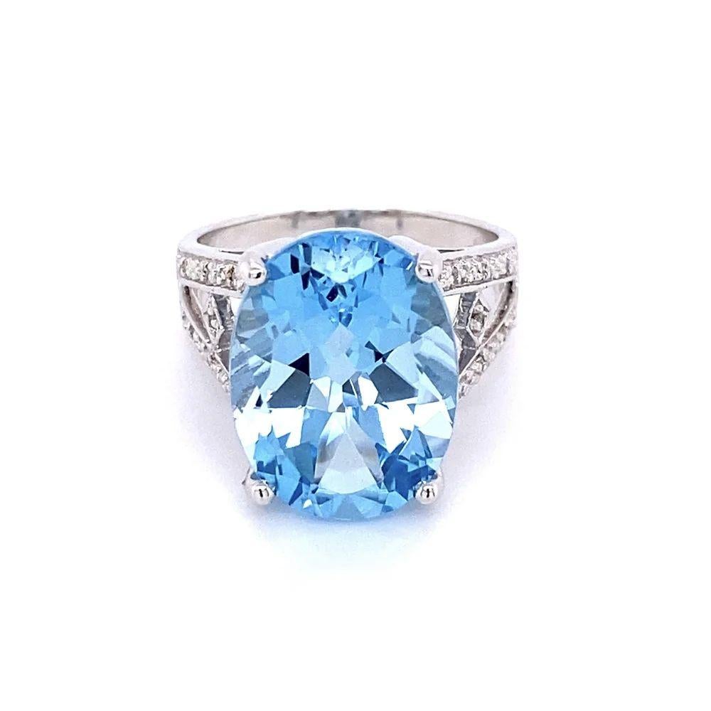 Women's 7.5 Carat Oval Blue Topaz and Diamond Gold Solitaire Statement Cocktail Ring For Sale