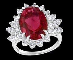 7.5 Carat Oval Rubellite and 1 Carat Diamond 18 Karat Gold Cocktail Ring Estate