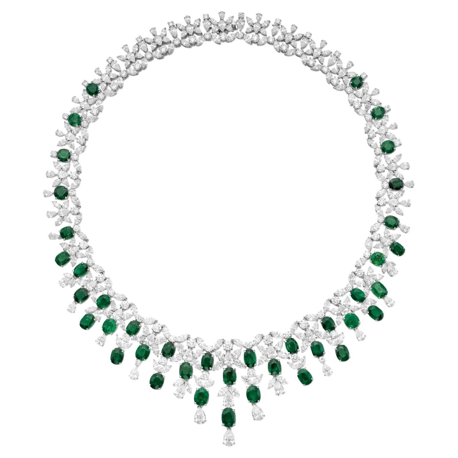 75 Carat Pear Cut Green Emerald Diamond Necklace