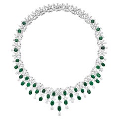 75 Carat Pear Cut Green Emerald Diamond Necklace