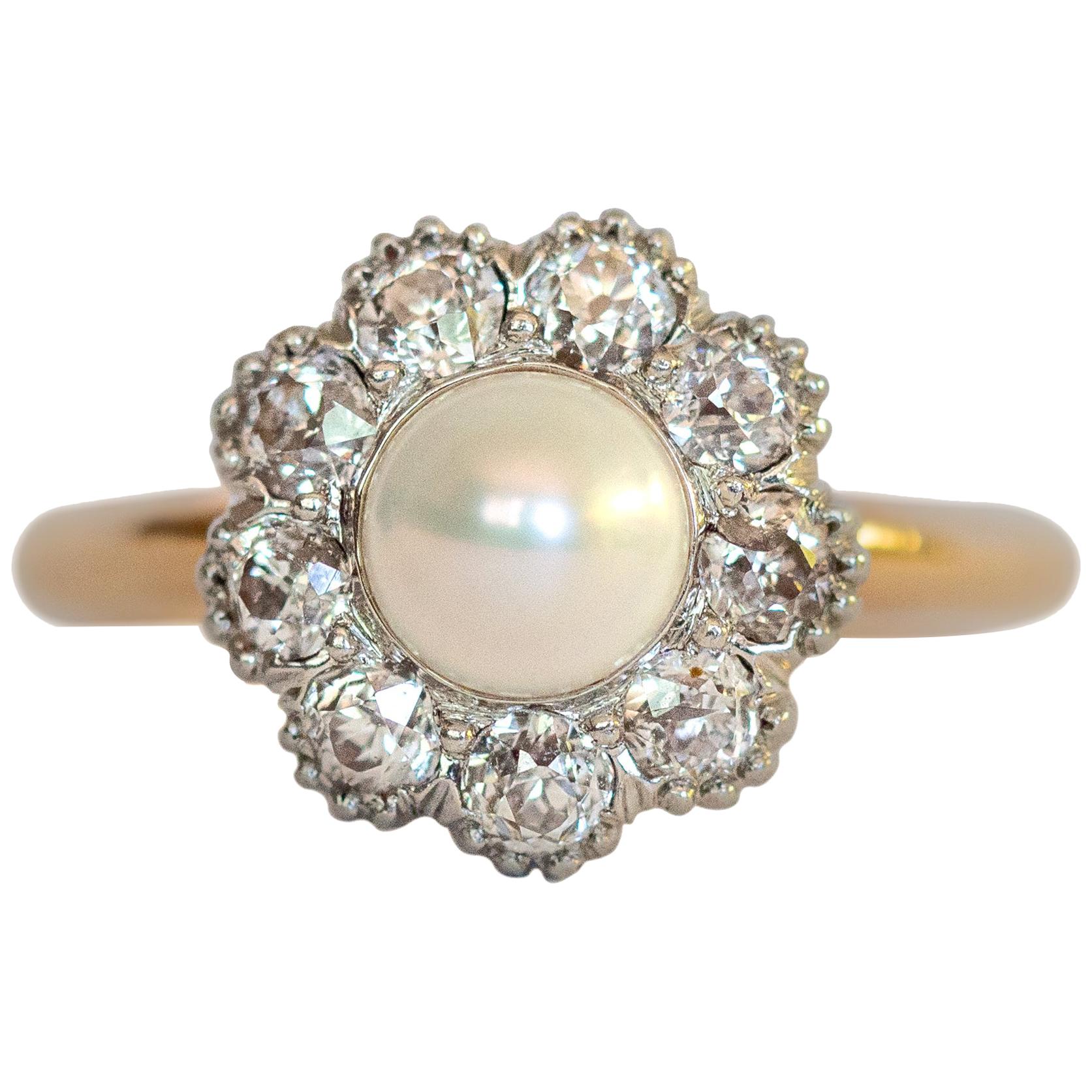 .75 Carat Pearl Yellow Gold and Platinum Ring For Sale at 1stDibs