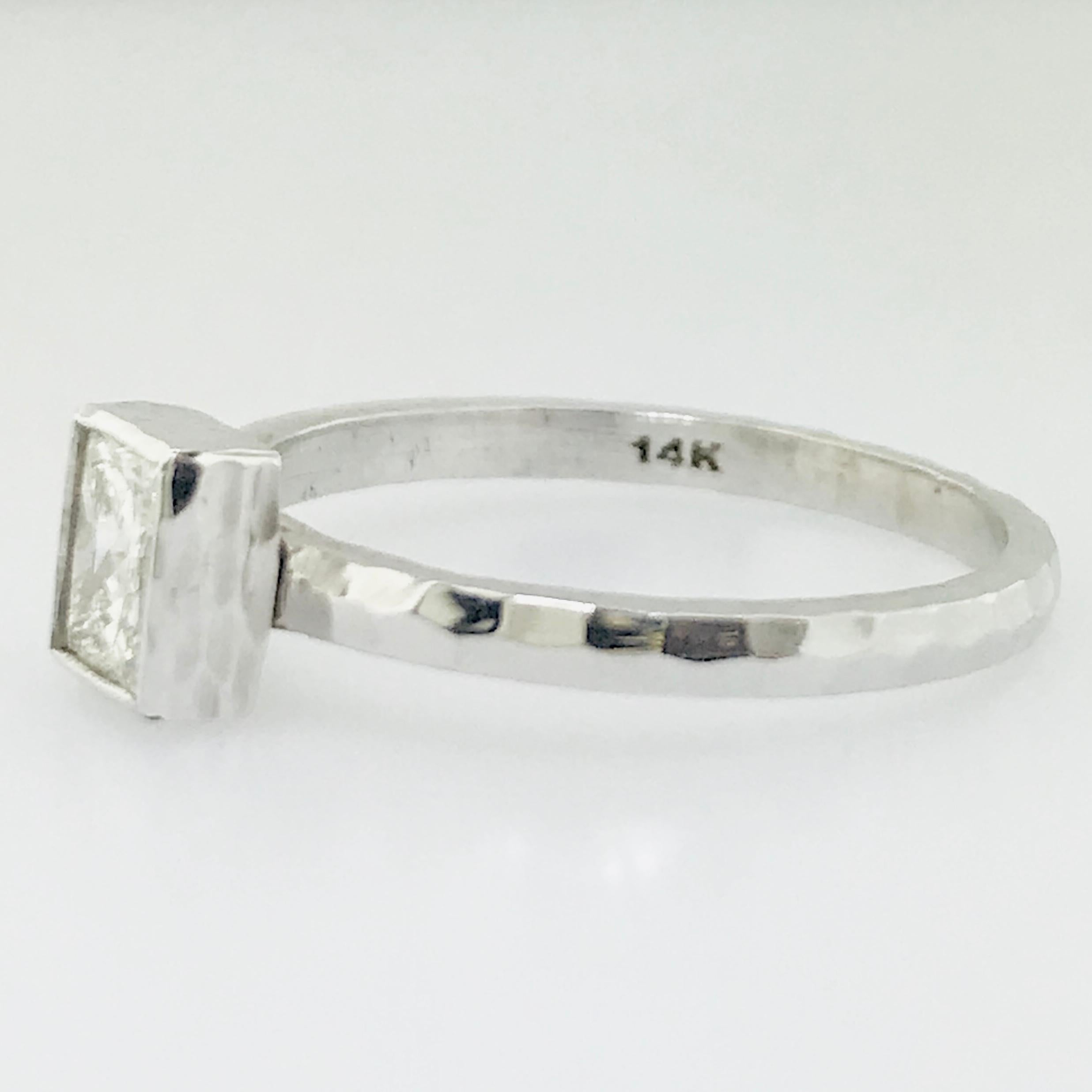 Artisan .75 Carat Princess Cut Diamond Handmade Modern Solitaire Engagement Ring For Sale