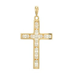 .75 Carat Round Brilliant Cut Diamond Yellow Gold Cross