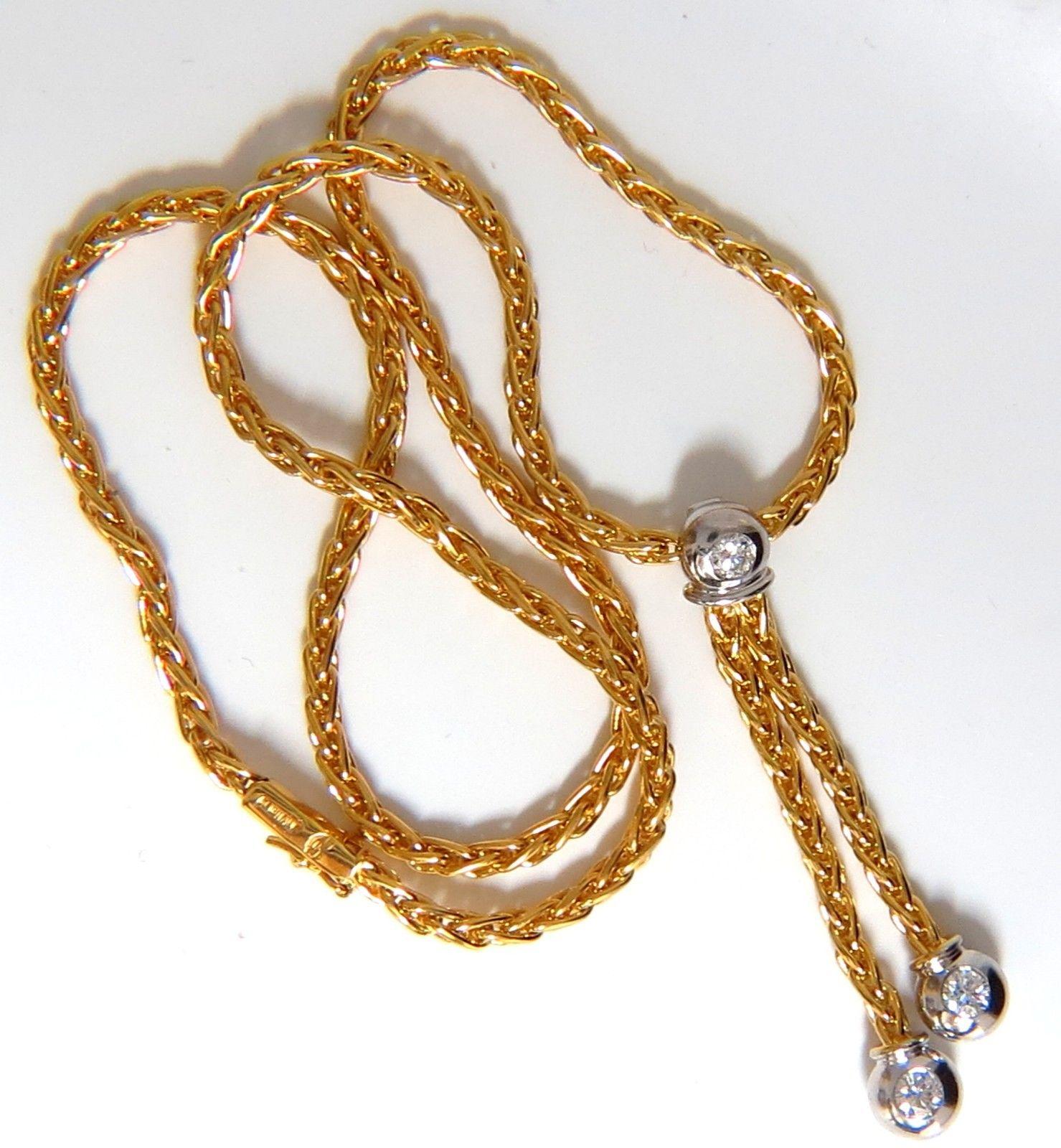 .75 Karat Runder Brillant Diamanten Dangling Bolo Krawatte Form Halskette 18 Karat G/VS (Rundschliff) im Angebot