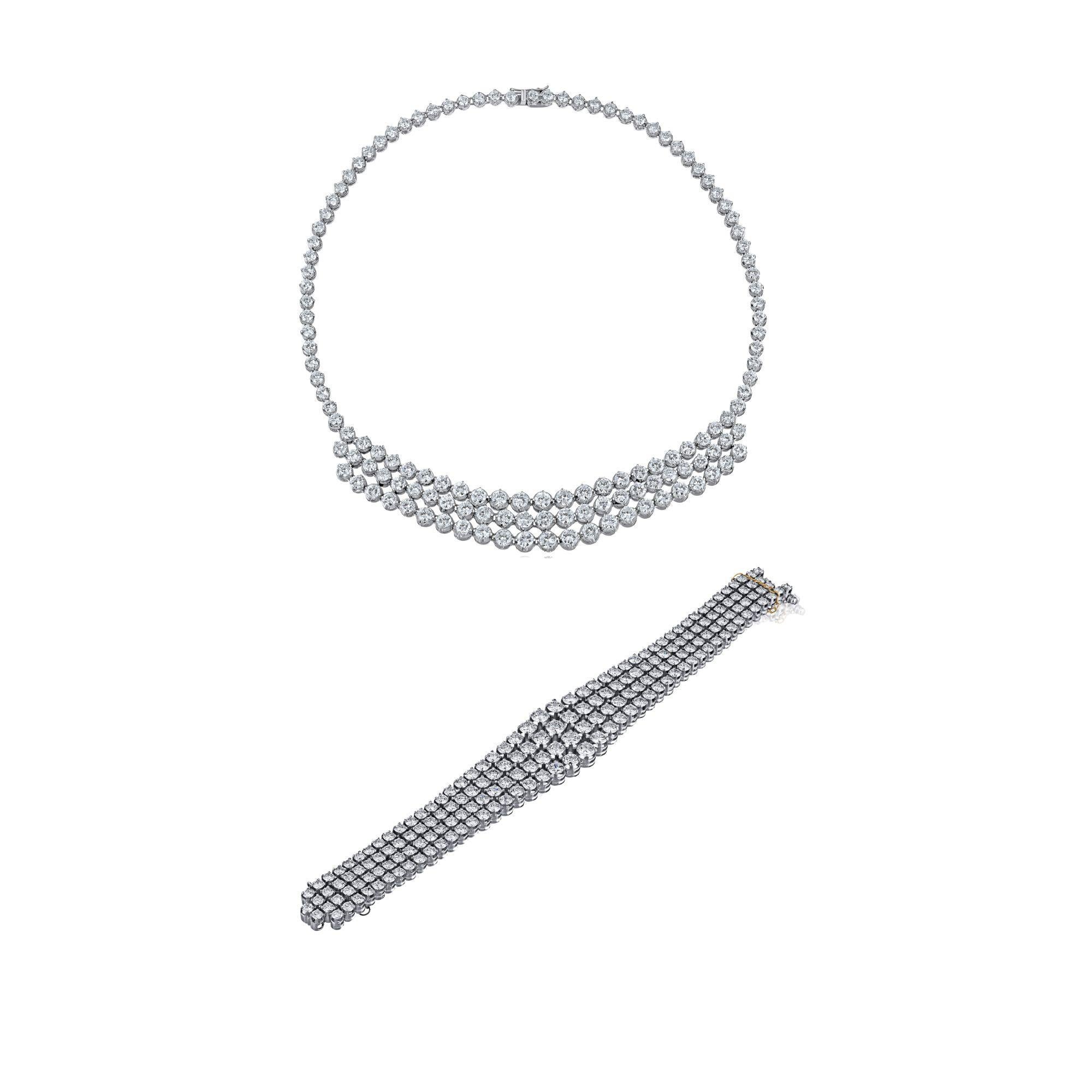 75 Carati totali di diamanti naturali a taglio rotondo in platino 950 Cupcake con incastonatura a forchetta per collana e bracciale. 

Dettagli della collana:
Tipo di articolo: Collana lampadario
Metallo: Platino 950
Stile dell'incastonatura: