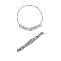 75 Carat Round Cut Diamond Platinum Chandelier Necklace and Bracelet Set