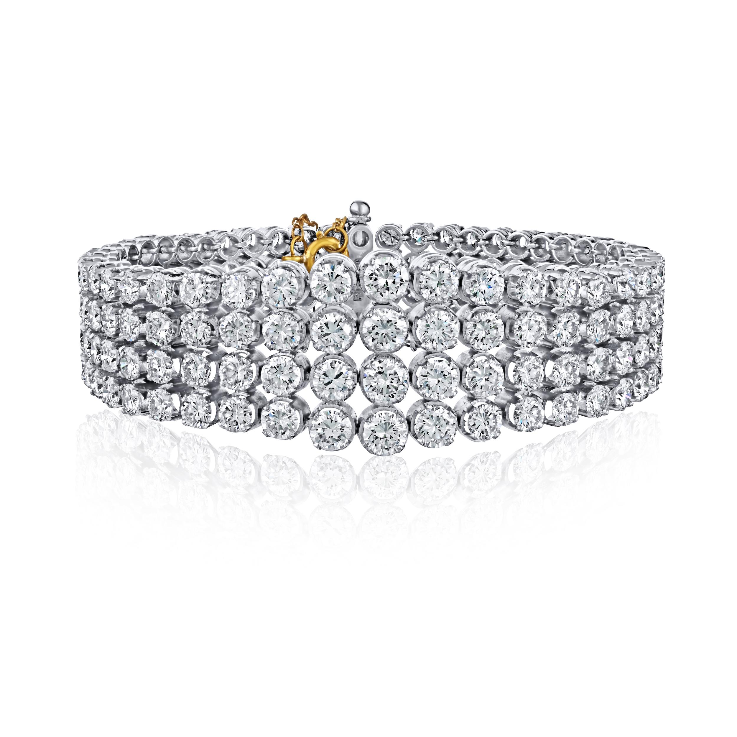 Collana e bracciale Chandelier in platino con diamanti taglio rotondo da 75 carati In condizioni Nuovo in vendita a Miami, FL