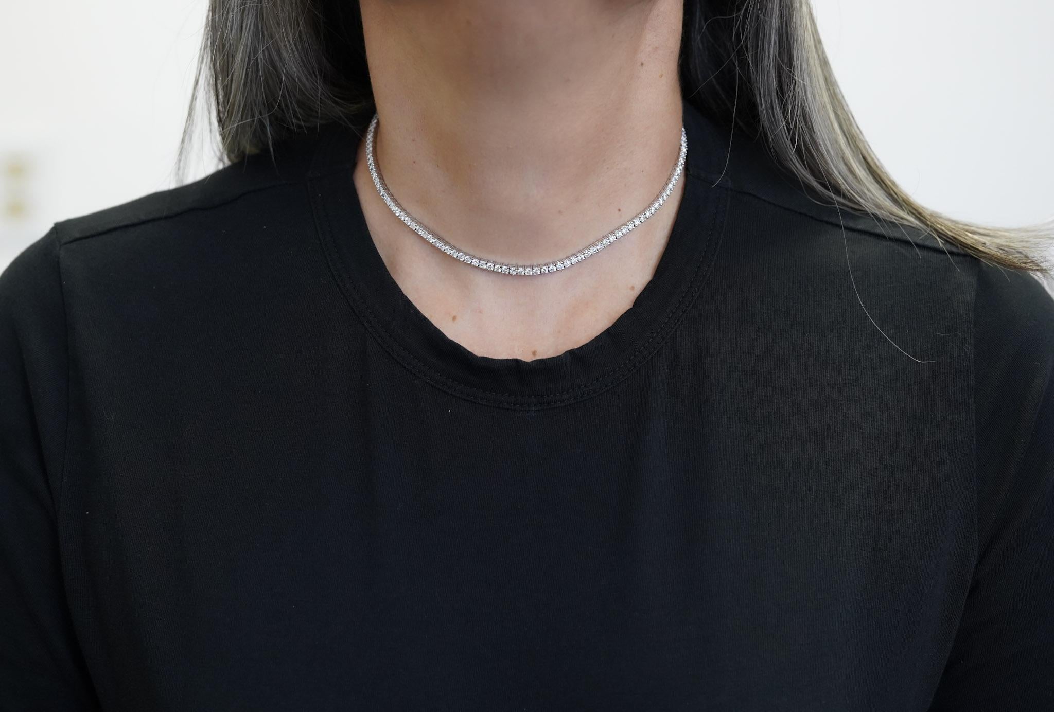 Women's 7.5 Carat Round Diamond Adjustable Choker Tennis Necklace 16-18
