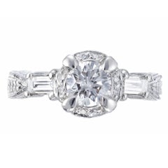 .75 Carat Round Diamond Baguette Halo Platinum Engagement Ring