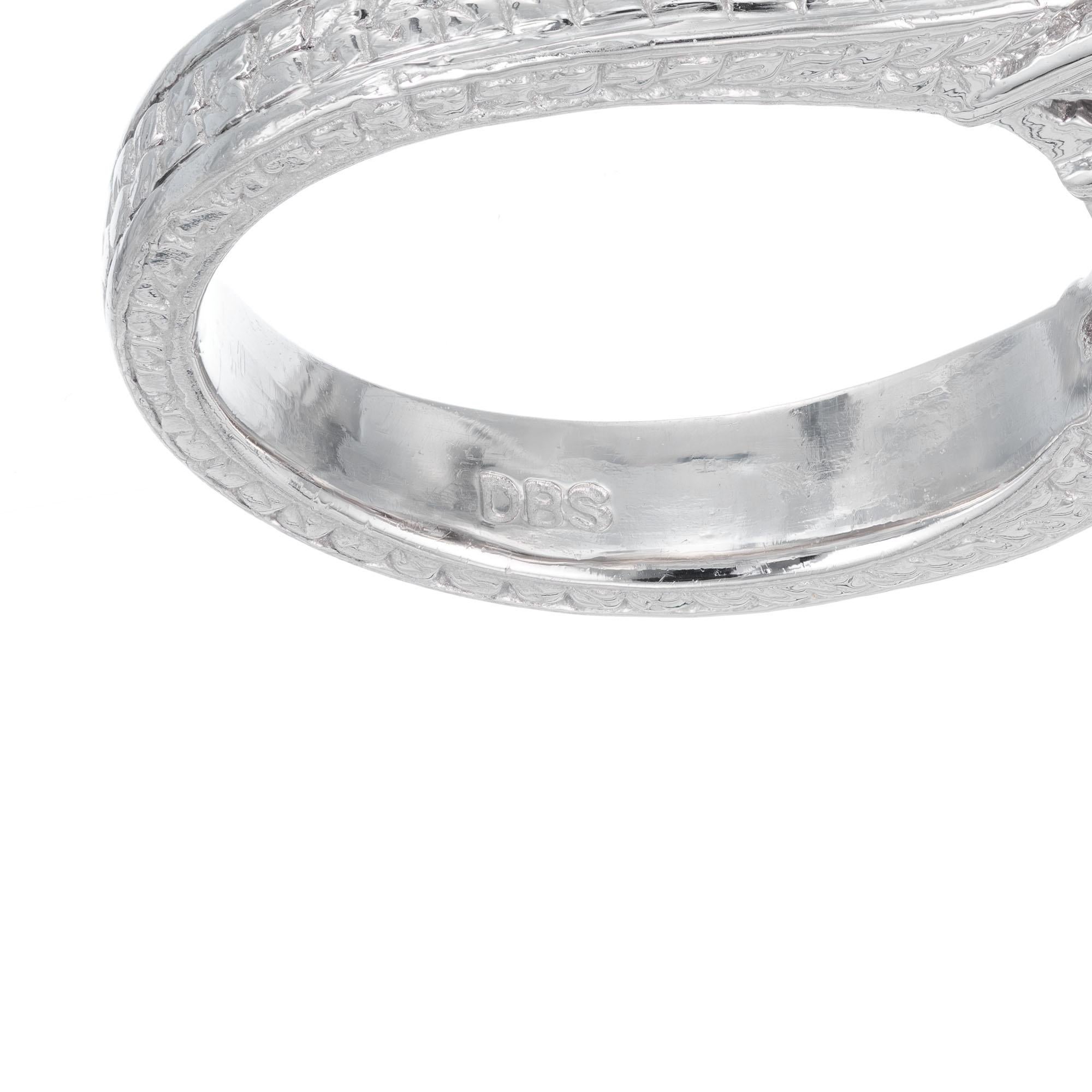 Round Cut .75 Carat Round Diamond Baguette Halo Platinum Engagement Ring For Sale