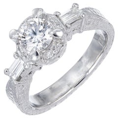 Bague de fiançailles en platine avec diamants ronds baguettes de 0,75 carat