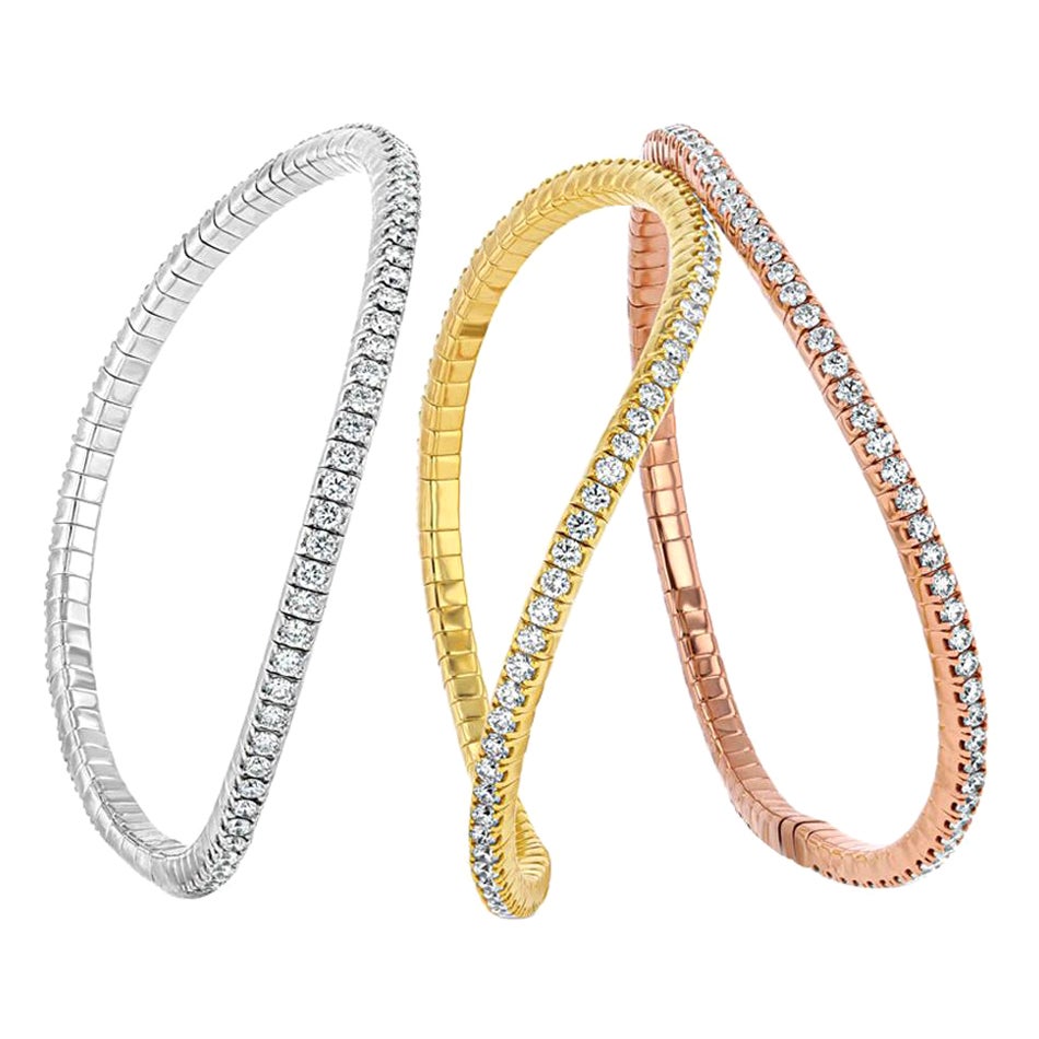 7,5 Karat Set aus 3 flexiblen Diamant-Tennisarmbändern im Angebot