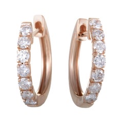 .75 Carat Small 14 Karat Rose Gold Diamond Hoop Earrings