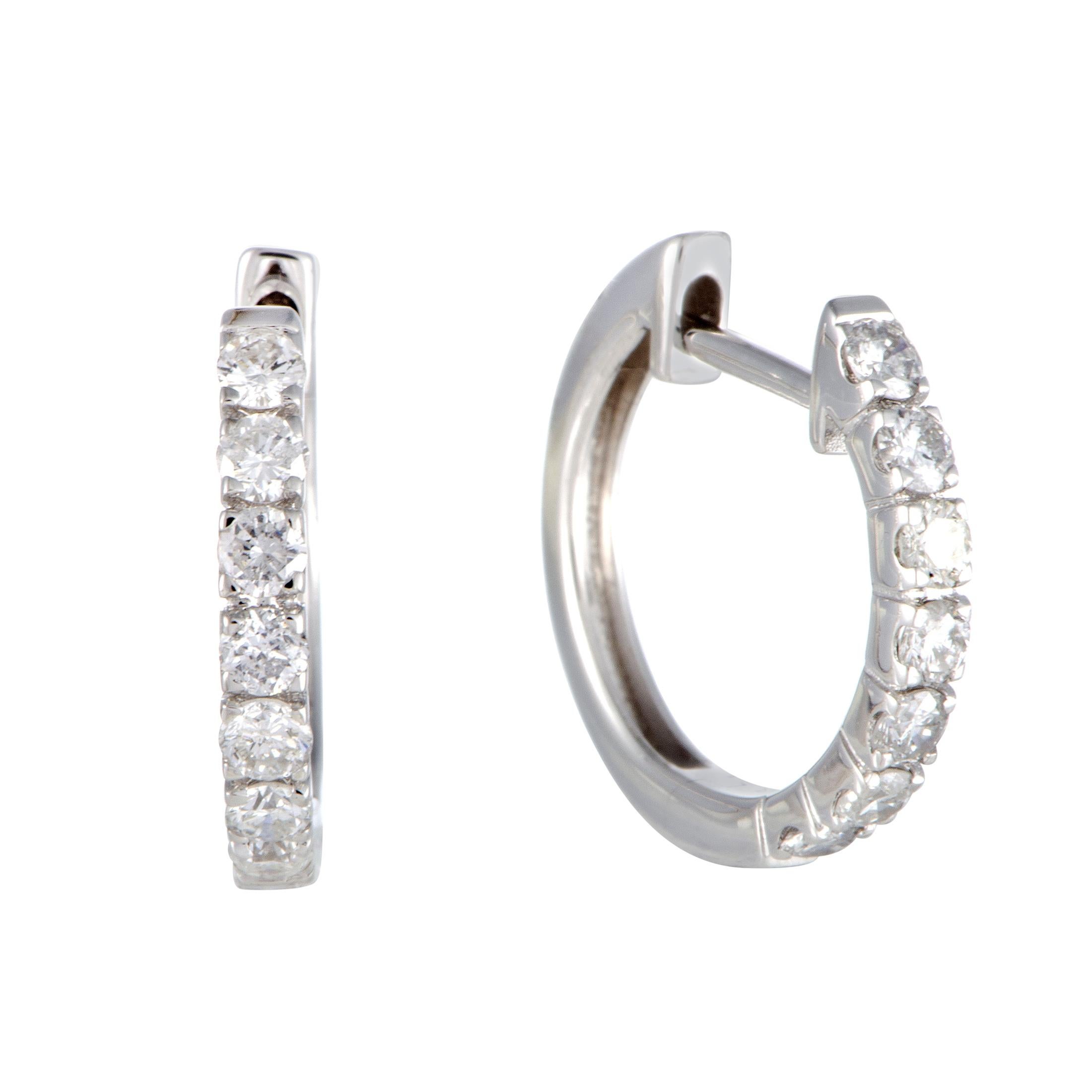 .75 Carat Small 14 Karat White Gold Diamond Hoop Earrings In New Condition In Southampton, PA